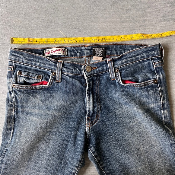 Red Engine Denim Blue Jeans Wide Leg Cropped Frayed Hem. Size 29 - Picture 8 of 9